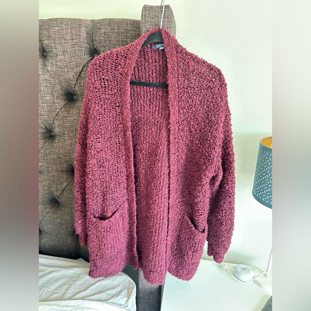 American Eagle Outfitters Burgundy Knit Cardigan